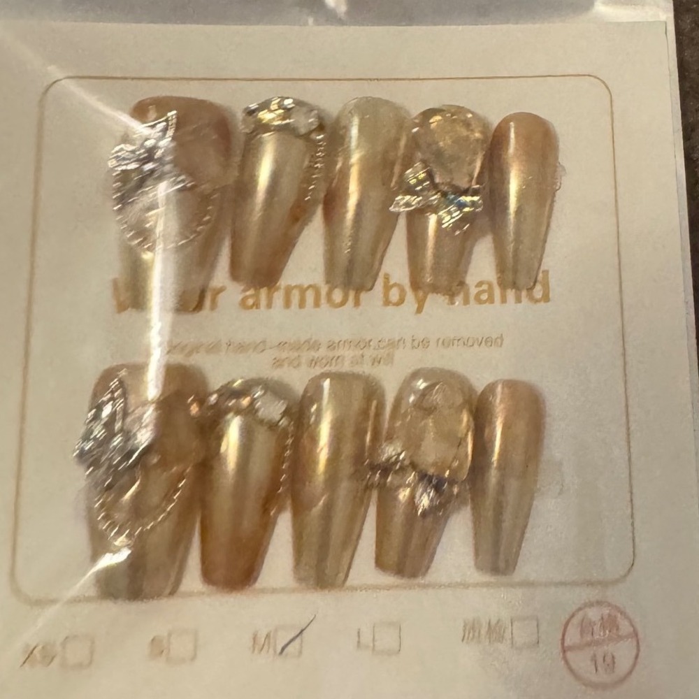 Press On Nails Gold Bling‎ Jewel Embellished False Nails Medium